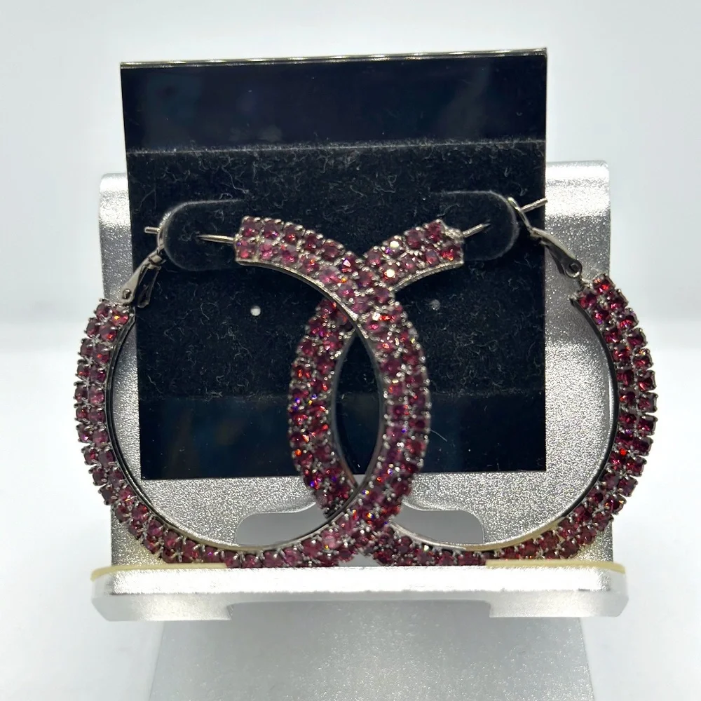 Pink Rhinestone Hoop Earrings
